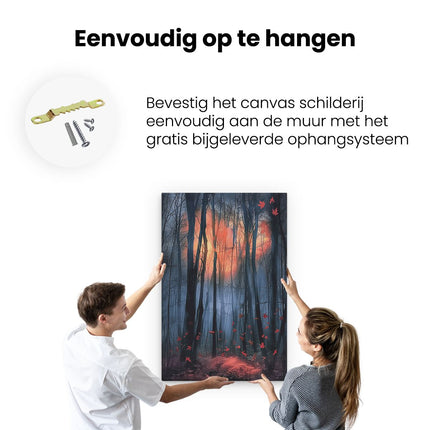 Canvas schilderij ophangen Donker Bos met Rondvliegende Vogels