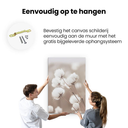 Canvas schilderij ophangen Witte Katoenen Bloemen in een Veld