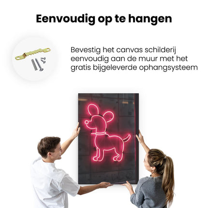 Canvas schilderij ophangen Neonbord met een Hond Erop
