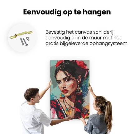 Canvas schilderij ophangen Mexicaanse Vrouw in een Mexicaanse Jurk