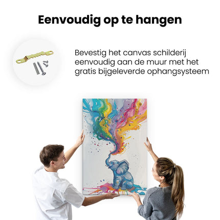 Canvas schilderij ophangen Olifant met Kleurrijke Verfspatten