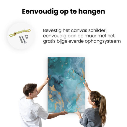 Canvas schilderij ophangen Blauw en Goud Abstract Kunstwerk