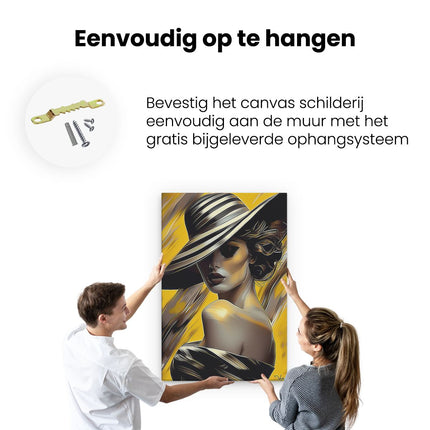 Canvas schilderij ophangen Vrouw in een Hoed