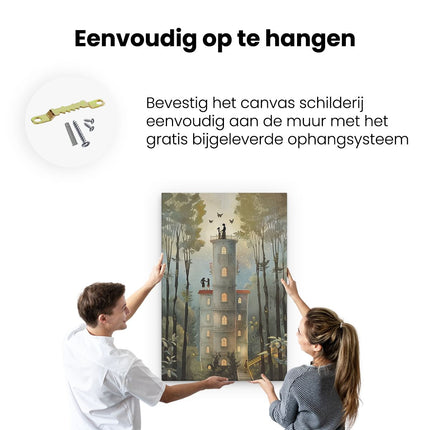 Canvas schilderij ophangen Illustratie van een Kasteel in het Bos