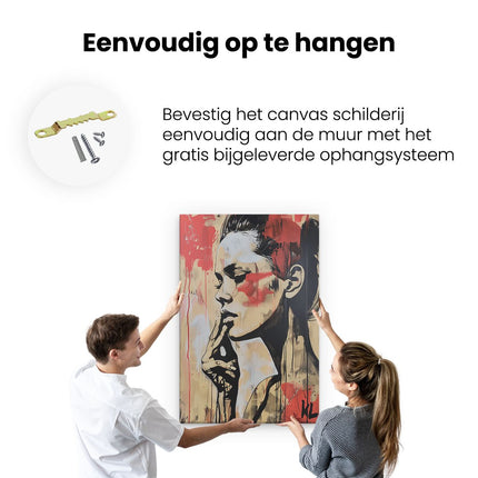 Canvas schilderij ophangen Vrouw met haar Hand op haar Kin