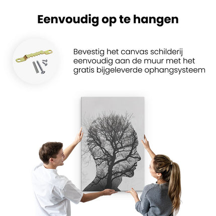 Canvas schilderij ophangen Silhouet van een Man met een Boom in zijn Hoofd