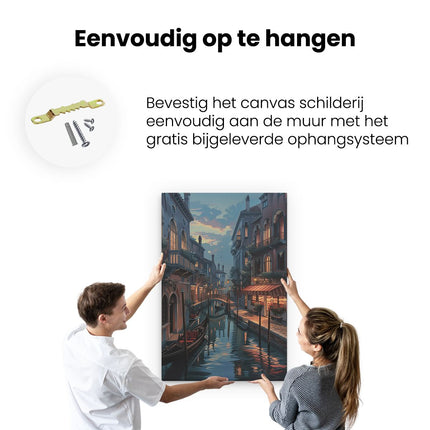 Canvas schilderij ophangen Gondels op een Kanaal in Venetië