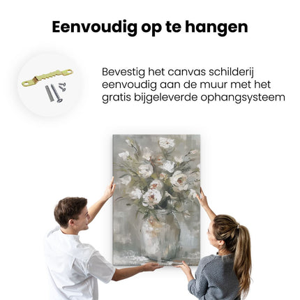 Canvas schilderij ophangen Witte Bloemen in een Vaas