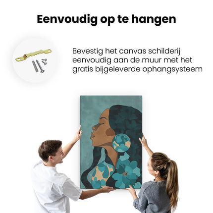 Canvas schilderij ophangen Vrouw met Lang haar en Bloemen in haar Haar