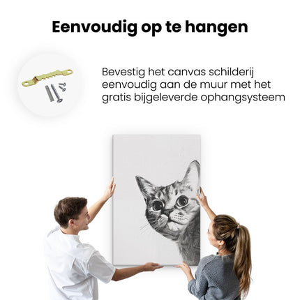 Canvas schilderij ophangen Zwart Wit Tekening van een Kat