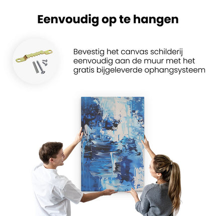 Canvas schilderij ophangen Abstract Kunstwerk met Blauwe en Witte Verf