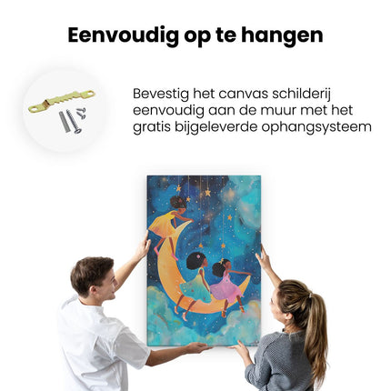 Canvas schilderij ophangen Drie Meisjes op een Halve Maan