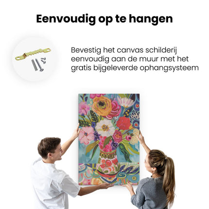 Canvas schilderij ophangen Kleurrijke Bloemen in een Vaas