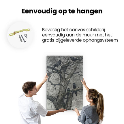 Canvas schilderij ophangen Kraaien die in een Boom Zitten