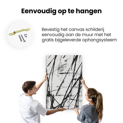 Canvas schilderij ophangen Zwart Witte Penseelstreken op een Witte Achtergrond