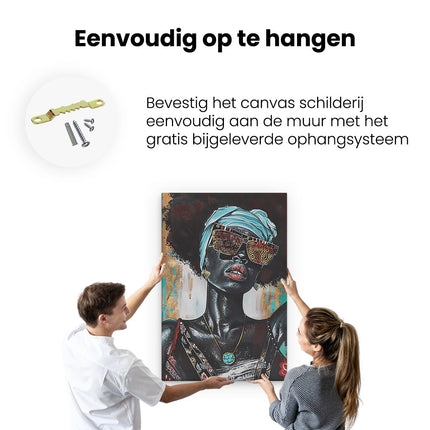 Canvas schilderij ophangen Vrouw met Afro en Zonnebril