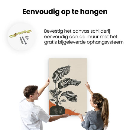 Canvas schilderij ophangen Zwart Wit Tekening van een Plant in een Pot