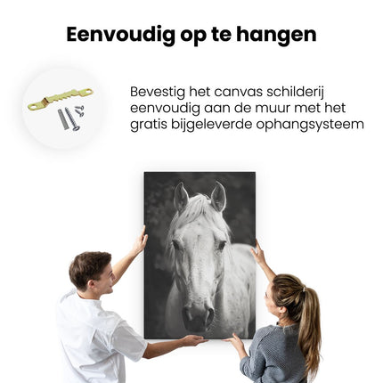 Canvas schilderij ophangen Wit Paard Staart naar de Camera