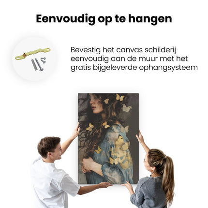 Canvas schilderij ophangen Vrouw met Lang haar en Vlinders