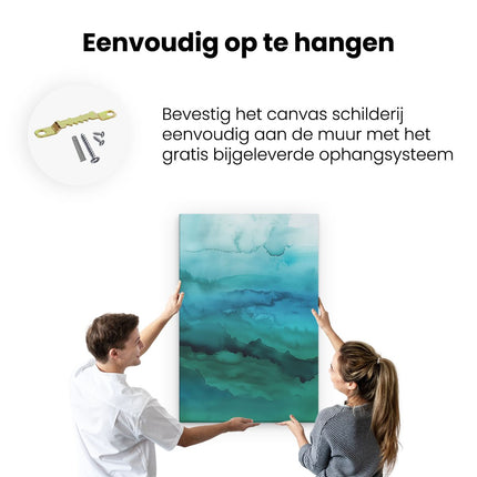 Canvas schilderij ophangen Aquarelkunstwerk van een Blauwe en Groene Zee