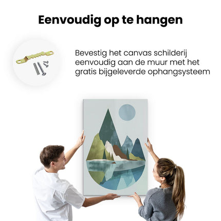 Canvas schilderij ophangen De Bergen Worden Weerspiegeld in het Water