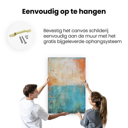 Canvas schilderij ophangen Abstract Kunstwerk met Oranje en Blauwe Kleuren