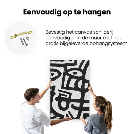 Canvas schilderij ophangen Zwart Wit Tekening van een Gezicht