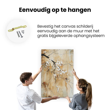 Canvas schilderij ophangen Abstract Kunstwerk van een Boom met Witte Bloesems