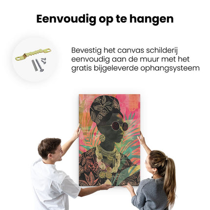Canvas schilderij ophangen Afrikaanse Vrouw Draagt ​​Een Zonnebril en een Ketting