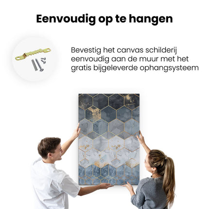 Canvas schilderij ophangen Blauw en Goud Zeshoekig Patroon