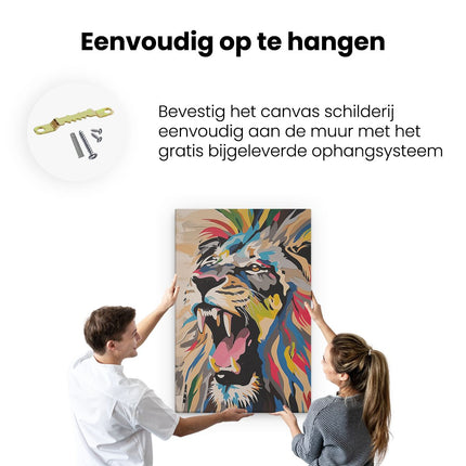 Canvas schilderij ophangen Kleurrijk Kunstwerk van een Leeuw