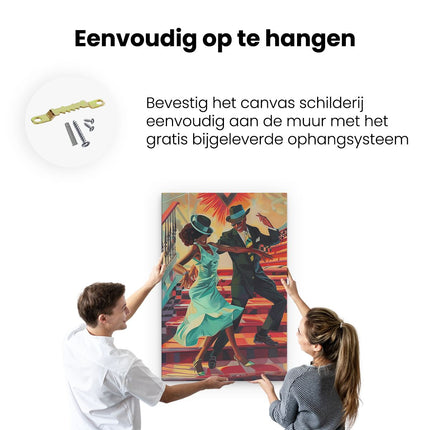 Canvas schilderij ophangen Paar Dansen op een Trap