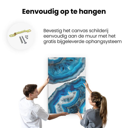Canvas schilderij ophangen Twee Stukken Blauwe Agaat op een Witte Achtergrond