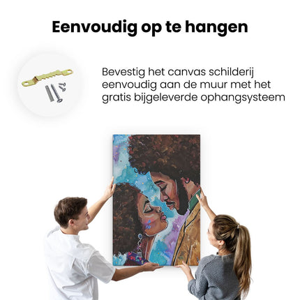 Canvas schilderij ophangen Kunstwerk van een Man en een Vrouw die Elkaar Kussen