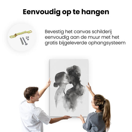 Canvas schilderij ophangen Man en een Vrouw Kussen