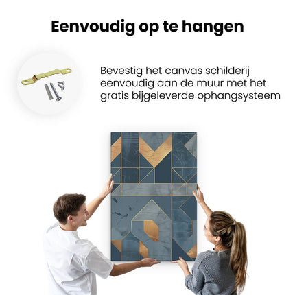 Canvas schilderij ophangen Blauw en Goud Geometrisch Patroon
