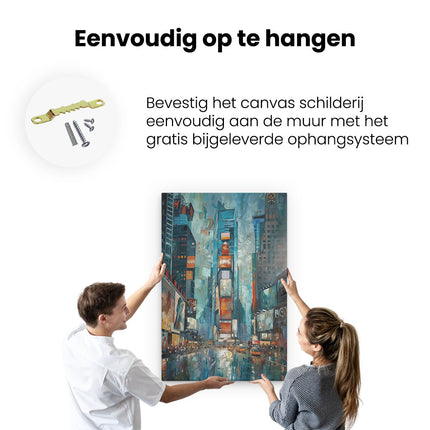 Canvas schilderij ophangen Kunstwerk van Times Square in de Regen