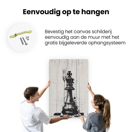 Canvas schilderij ophangen Zwart Wit Kunstwerk van een Schaakstuk