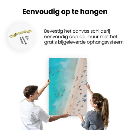 Canvas schilderij ophangen Groep Mensen op een Strand
