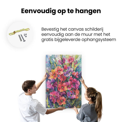 Canvas schilderij ophangen Kleurrijke Bloemen in een Aquarelkunstwerk