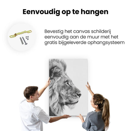 Canvas schilderij ophangen Zwart Wit Portret van een Leeuw