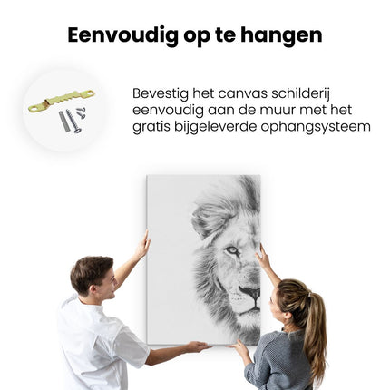 Canvas schilderij ophangen Zwart Wit Beeld van een Leeuw