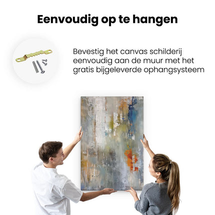 Canvas schilderij ophangen Abstract Kunstwerk met Blauwe, Oranje en Gele Kleuren