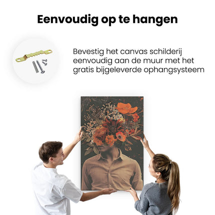 Canvas schilderij ophangen Man met Bloemen op zijn Hoofd