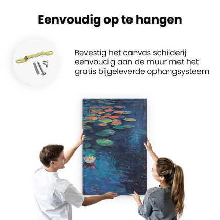 Canvas schilderij ophangen Kunstwerk van Waterlelies in een Vijver