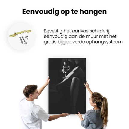 Canvas schilderij ophangen Silhouet van een Vrouw met een Glas Wijn