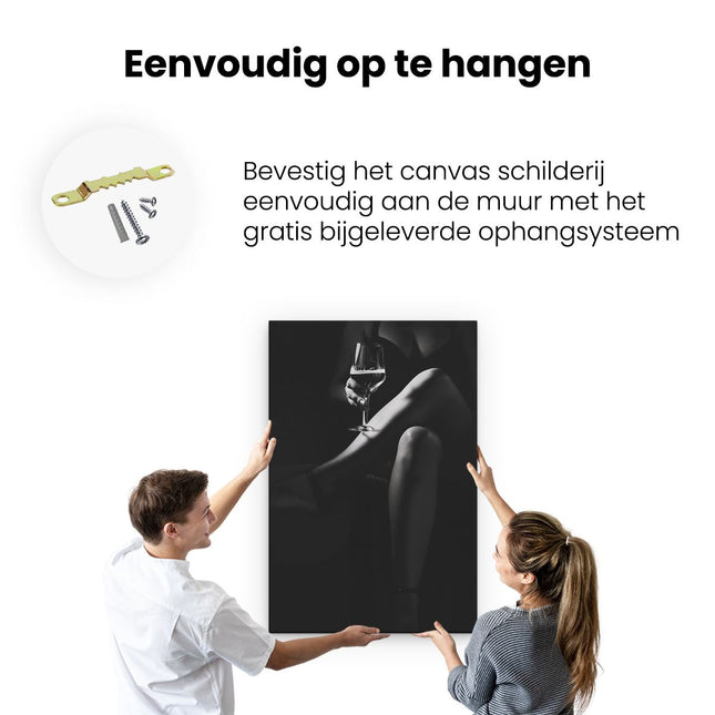 Canvas schilderij ophangen Silhouet van een Vrouw met een Glas Wijn