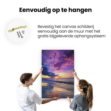 Canvas schilderij ophangen Kleurrijke Zonsondergang op een Strand