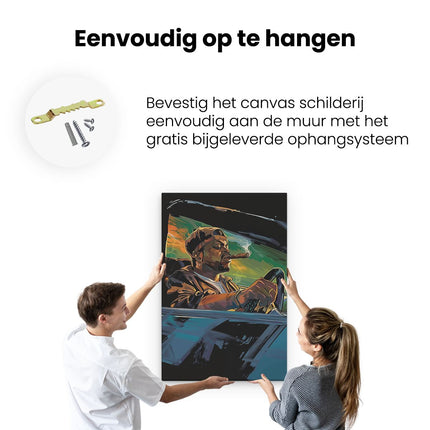 Canvas schilderij ophangen Man die een Sigaret Rookt in een Auto