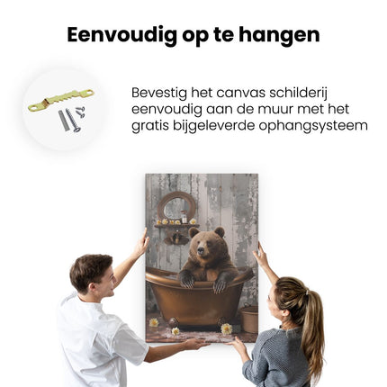 Canvas schilderij ophangen Beer Neemt een Bad in een Badkuip